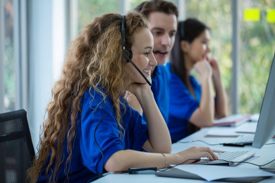 Telecoms people with headsets